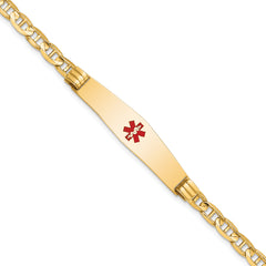 14K Medical Solid Chain/Solid Plate Soft Diamond Shape 36x9mm Centered Red Enamel Anchor Link 7 inch ID Bracelet