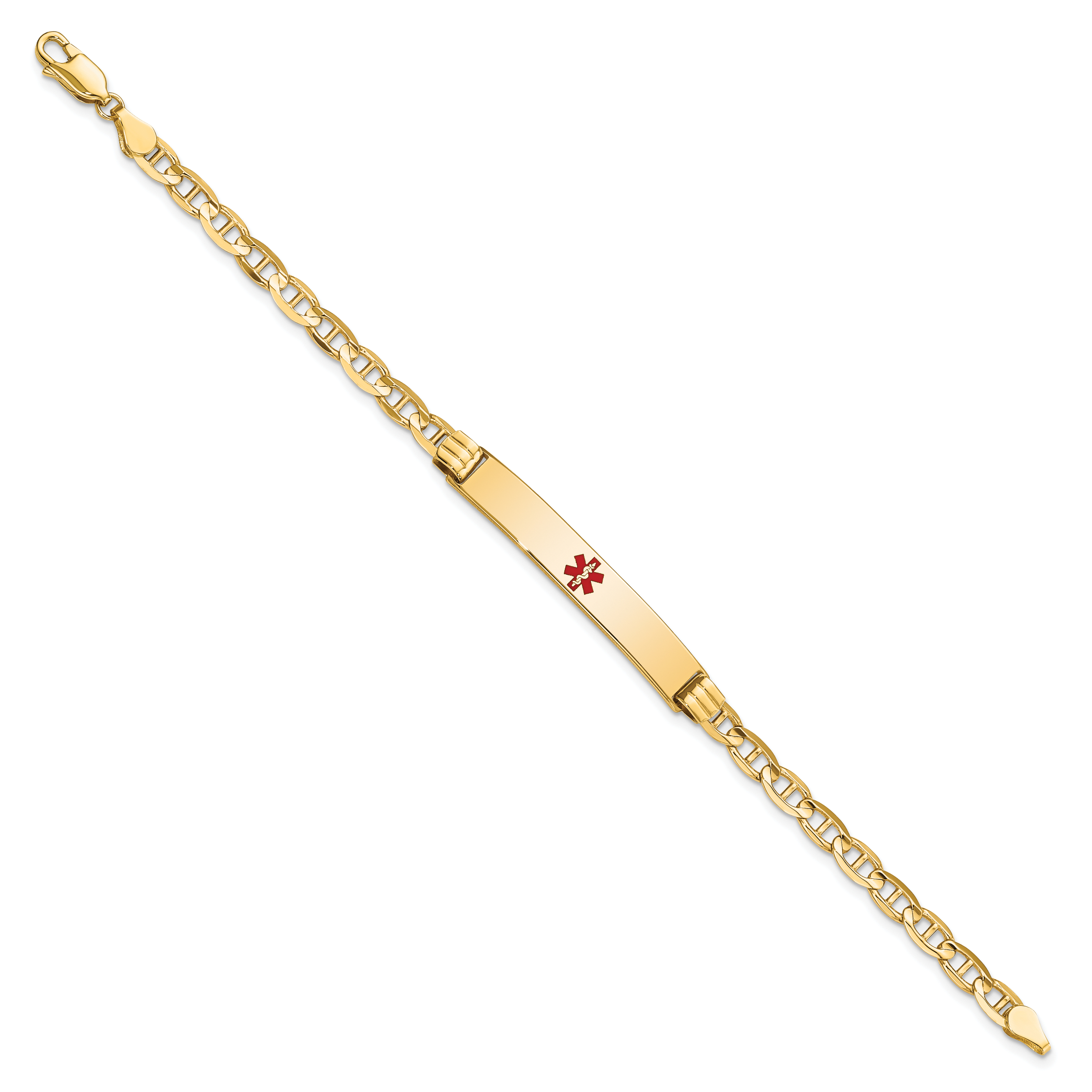 14K Medical Solid Chain/Solid Plate 37x6mm Centered Red Enamel Anchor Link 7 inch ID Bracelet Secondary image