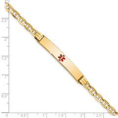 14K Medical Solid Chain/Solid Plate 37x6mm Centered Red Enamel Anchor Link 7 inch ID Bracelet