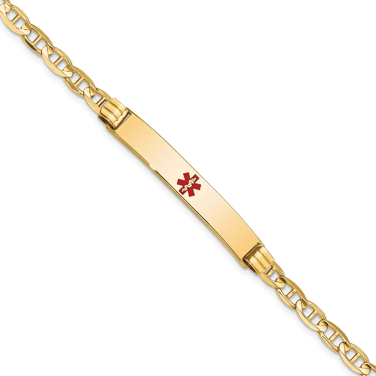 14K Medical Solid Chain/Solid Plate 37x6mm Centered Red Enamel Anchor Link 8 inch ID Bracelet - Sophia Jewelers Main image