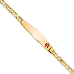 14K Medical Solid Chain/Solid Plate Soft Diamond Shape 36x9mm Off-Center Red Enamel Anchor Link 7 inch ID Bracelet