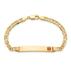 14K Medical Solid Chain/Solid Plate 37x6mm Off-Center Red Enamel Anchor Link 8 inch ID Bracelet