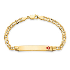 14K Medical Solid Chain/Solid Plate 37x6mm Off-Center Red Enamel Anchor Link 7 inch ID Bracelet