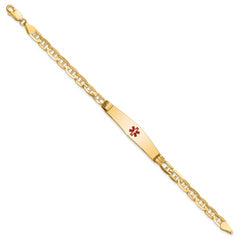 14K Medical Solid Chain/Solid Plate Soft Diamond Shape 36x9mm Centered Red Enamel Anchor Link 7 inch ID Bracelet