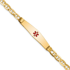 14K Medical Solid Chain/Solid Plate Soft Diamond Shape 36x9mm Centered Red Enamel Anchor Link 7 inch ID Bracelet