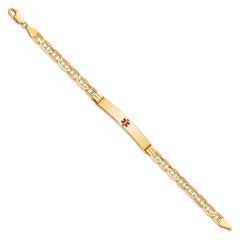 14K Medical Solid Chain/Solid Plate 37x6mm Centered Red Enamel Anchor Link 7 inch ID Bracelet