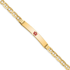 14K Medical Solid Chain/Solid Plate 37x6mm Centered Red Enamel Anchor Link 7 inch ID Bracelet