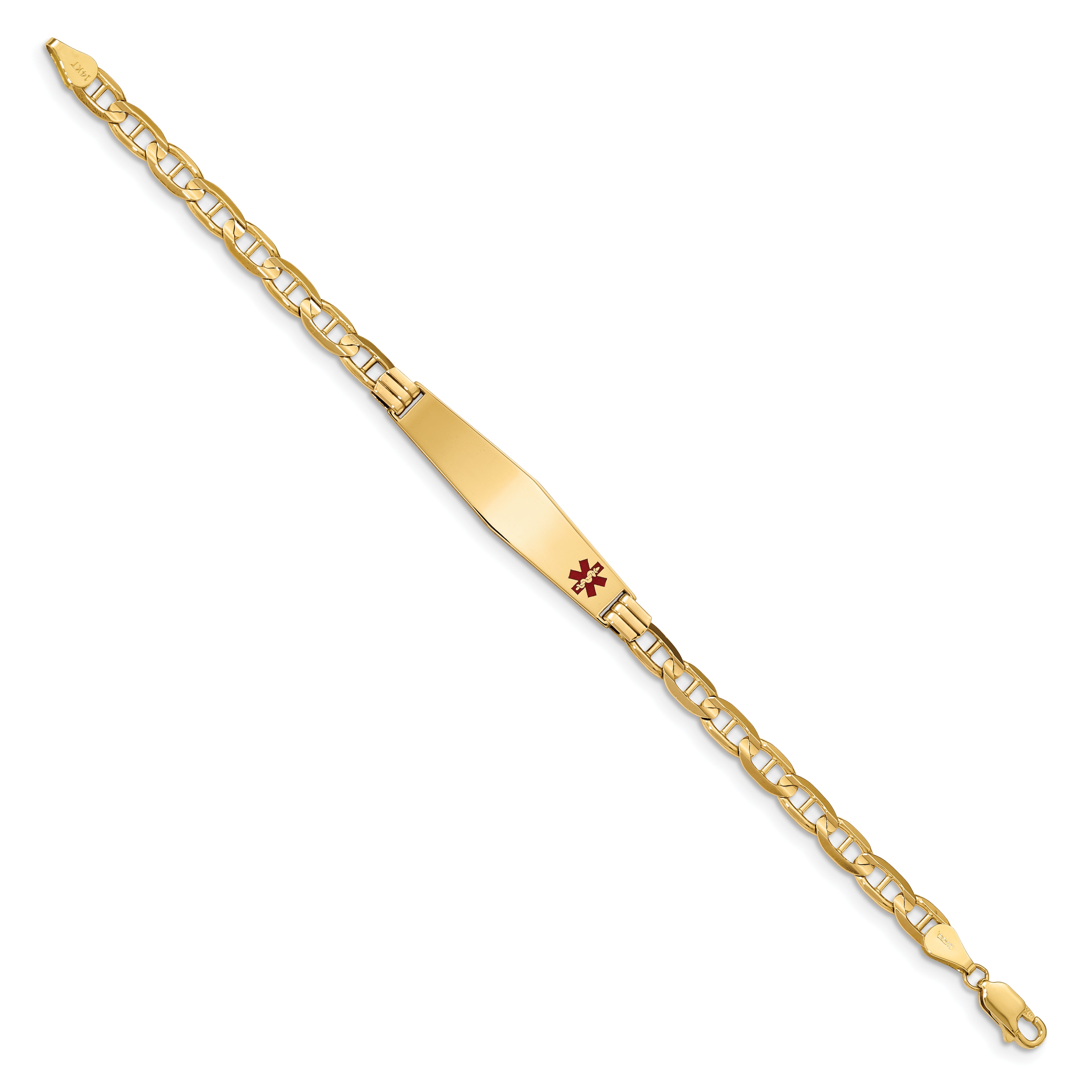 14K Medical Solid Chain/Solid Plate Soft Diamond Shape 37x9mm Off-Center Red Enamel Anchor Link 8 inch ID Bracelet Secondary image