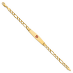 14K Medical Semi-Solid Chain/Solid Plate Soft Diamond Shape 37x9mm Centered Red Enamel Figaro Link 8 inch ID Bracelet