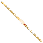 14K Medical Semi-Solid Chain/Solid Plate Soft Diamond Shape 37x9mm Off-Center Red Enamel Figaro Link 8 inch ID Bracelet