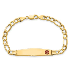 14K Medical Semi-Solid Chain/Solid Plate Soft Diamond Shape 37x9mm Off-Center Red Enamel Figaro Link 7 inch ID Bracelet