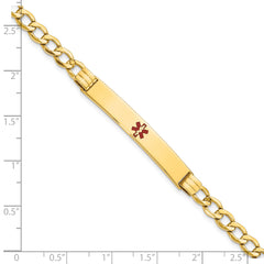 14K Medical Semi-Solid Chain/Solid Plate 37x6mm Centered Red Enamel Cuban Link 7 inch ID Bracelet