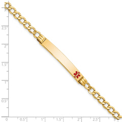 14K Medical Semi-Solid Chain/Solid Plate 37x6mm Off-Center Red Enamel Cuban Link 7 inch ID Bracelet