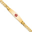 14K Medical Solid Chain/Solid Plate Soft Diamond Shape 37x9mm Centered Red Enamel Curb Link 7 inch ID Bracelet