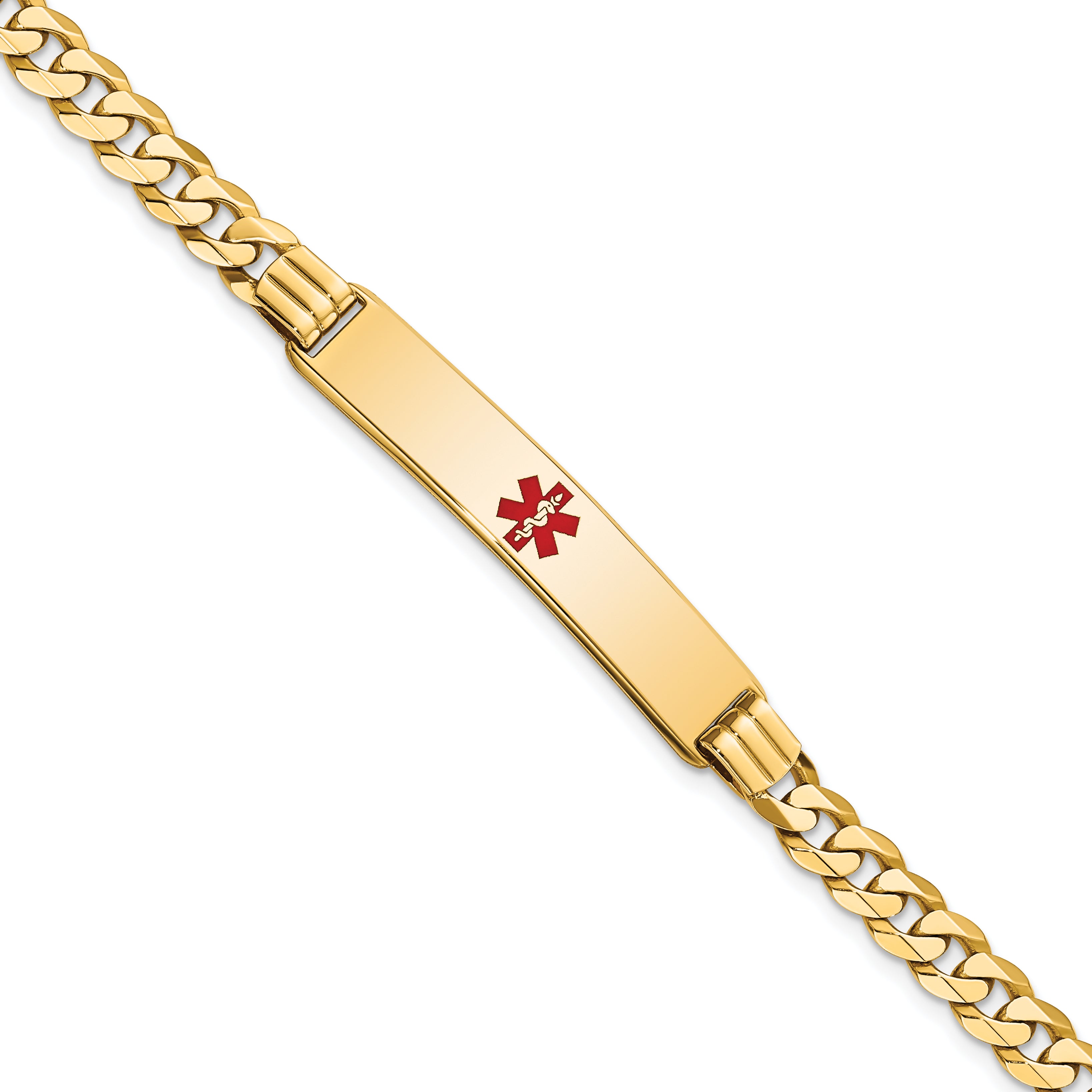 14K Medical Solid Chain/Solid Plate 38x8mm Centered Red Enamel Curb Link 8 inch ID Bracelet Main image