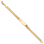 14K Medical Solid Chain/Solid Plate Soft Diamond Shape 38x9mm Off-Center Red Enamel Curb Link 8 inch ID Bracelet