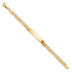 14K Medical Solid Chain/Solid Plate 38x8mm  Off-Center Red Enamel Curb Link 7 inch ID Bracelet