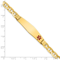 14K Medical Solid Chain/Solid Plate Soft Diamond Shape 38x9mm Off-Center Red Enamel Anchor Link 7 inch ID Bracelet
