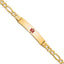 14K Medical Semi-Solid Chain/Solid Plate 38x9mm Centered Red Enamel Figaro Link 7 inch ID Bracelet
