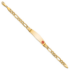 14K Medical Semi-Solid Chain/Solid Plate Soft Diamond Shape 38x9mm Off-Center Red Enamel Figaro Link 8 inch ID Bracelet