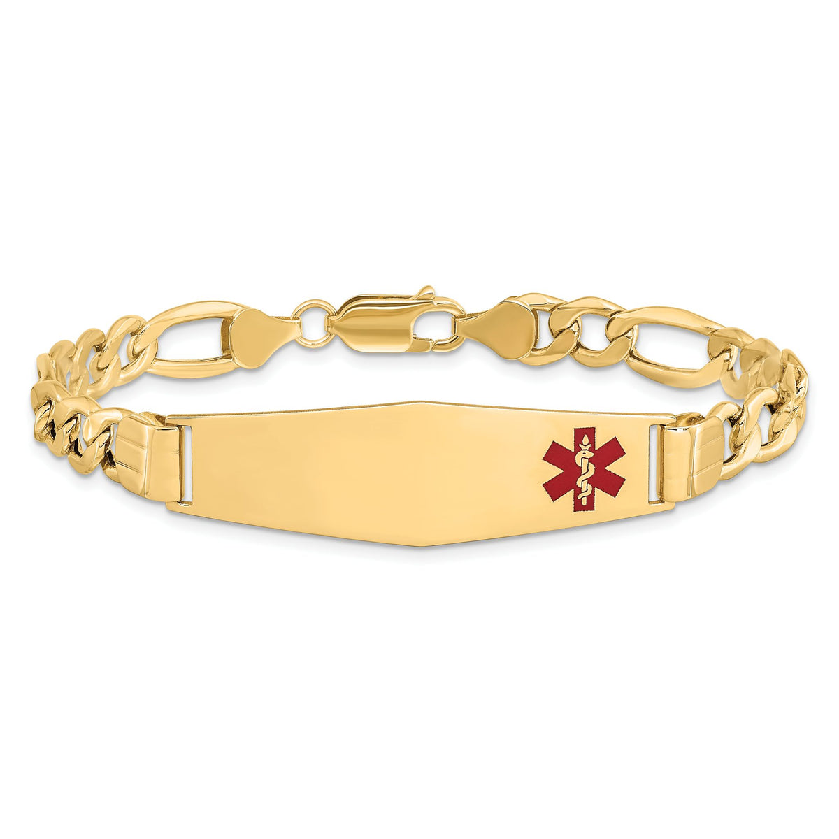 Off-Center Diamond Figaro ID Bracelet in 14K Yellow Gold, 8 Inch - Sophia Jewelers