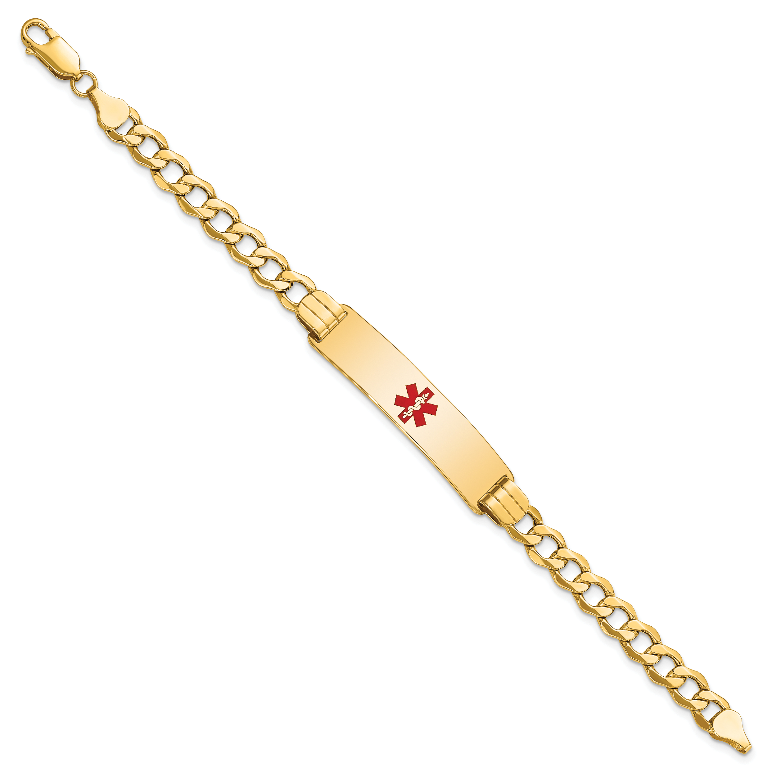 14K Medical Semi-Solid Chain/Solid Plate 40x10mm Centered Red Enamel Curb Link 8 inch ID Bracelet Secondary image