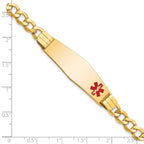 14K Medical Semi-Solid Chain/Solid Plate Soft Diamond Shape 40x12mm Off-Center Red Enamel Curb Link 7 inch ID Bracelet