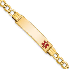 14K Medical Semi-solid Chain/Solid Plate 40x10mm Off-Center Red Enamel Curb Link 7 inch ID Bracelet