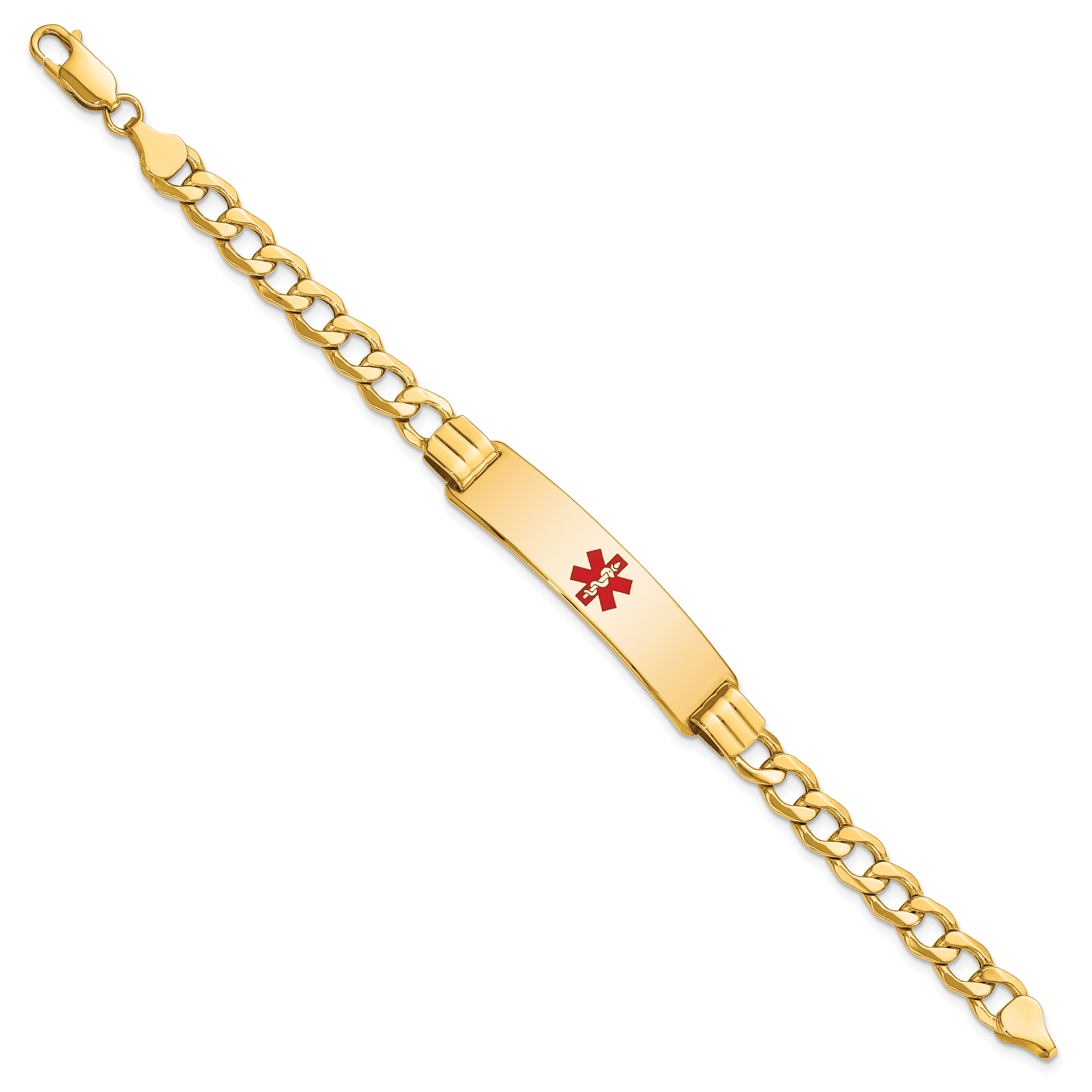 14K Medical Semi-Solid Chain/Solid Plate 40x10mm Centered Red Enamel Curb Link 8 inch ID Bracelet Secondary image