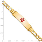 14K Medical Semi-Solid Chain/Solid Plate 40x10mm Centered Red Enamel Curb Link 7 inch ID Bracelet