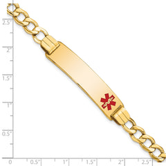 14K Medical Semi-solid Chain/Solid Plate 40x10mm Off-Center Red Enamel Curb Link 7 inch ID Bracelet