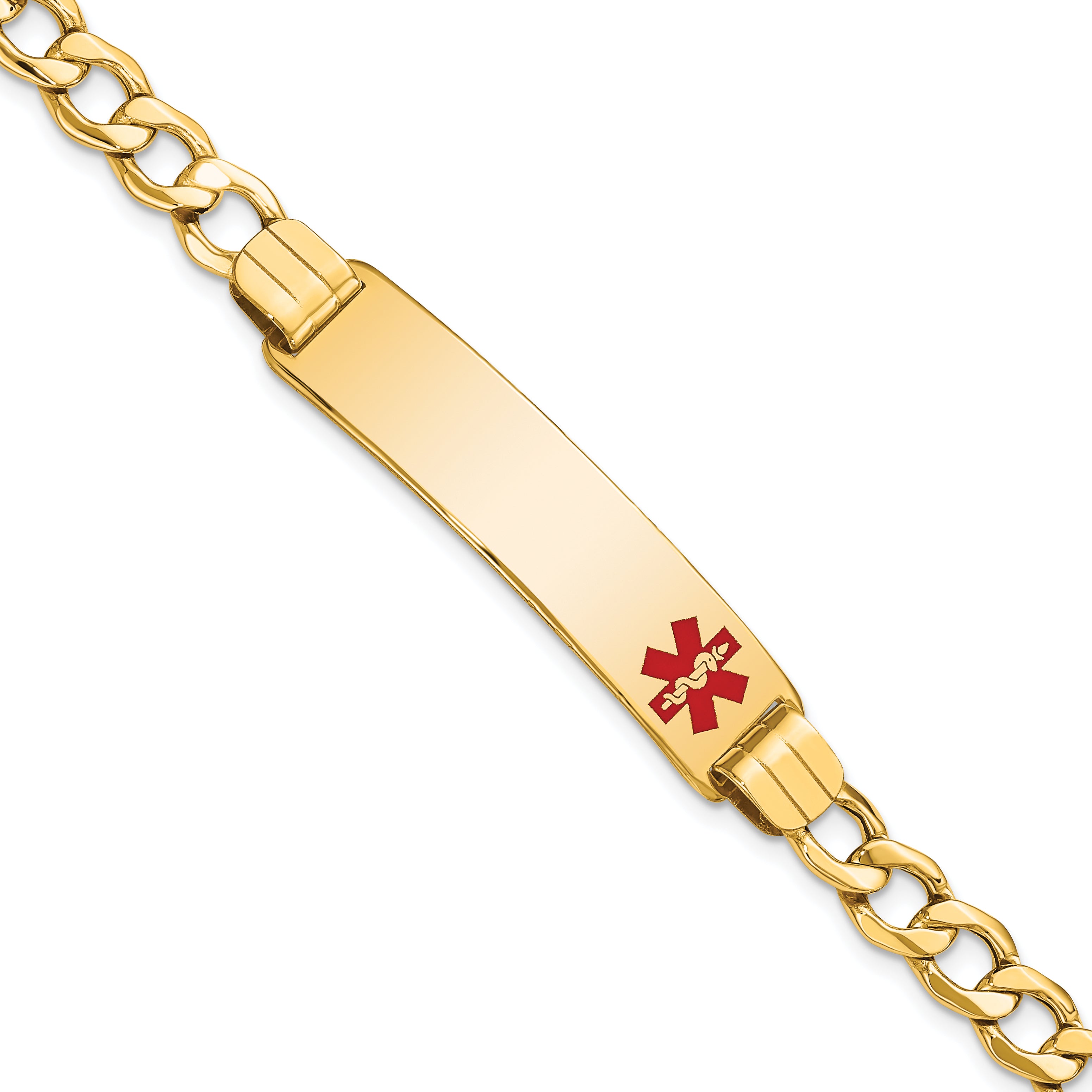 14K Medical Semi-solid Chain/Solid Plate 40x10mm Off-Center Red Enamel Curb Link 7 inch ID Bracelet Main image
