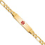 14K Medical Solid Chain/Solid Plate 40x10mm Centered Red Enamel Flat Figaro Link 7 inch ID Bracelet