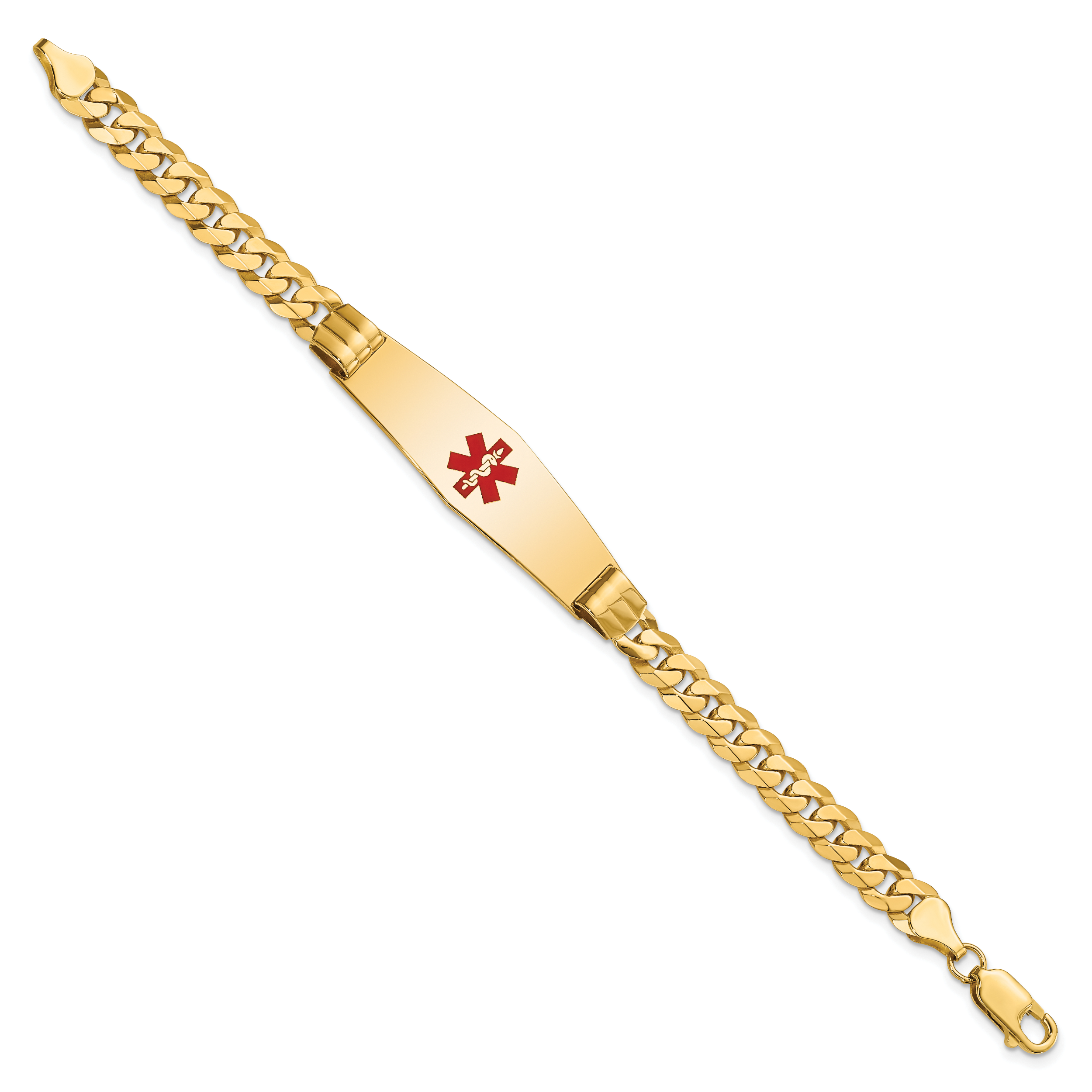 14K Medical Solid Chain/Solid Plate Soft Diamond Shape 40x12mm Centered Red Enamel Curb Link 8 inch ID Bracelet Secondary image
