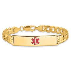 14K Medical Solid Chain/Solid Plate 40x10mm Centered Red Enamel Curb Link 7 inch ID Bracelet