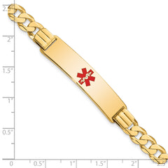 14K Medical Solid Chain/Solid Plate 40x10mm Centered Red Enamel Curb Link 7 inch ID Bracelet