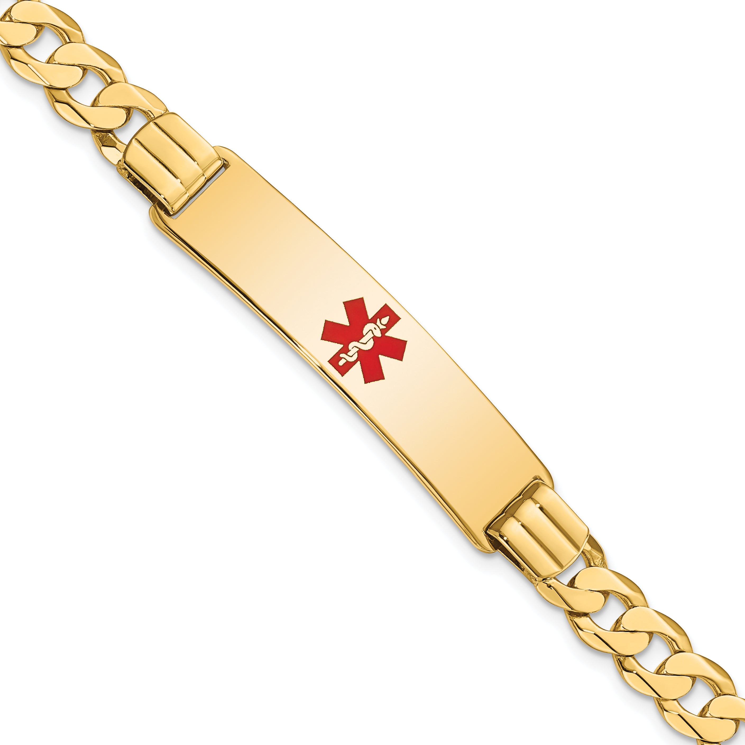 14K Medical Solid Chain/Solid Plate 40x10mm Centered Red Enamel Curb Link 8 inch ID Bracelet Main image