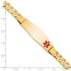 14K Medical Solid Chain/Solid Plate Soft Diamond Shape 39x12mm Off-Center Red Enamel Curb Link 8 inch ID Bracelet
