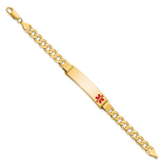 14K Medical Solid Chain/Solid Plate 40x10mm Off-Center Red Enamel Curb Link 7 inch ID Bracelet