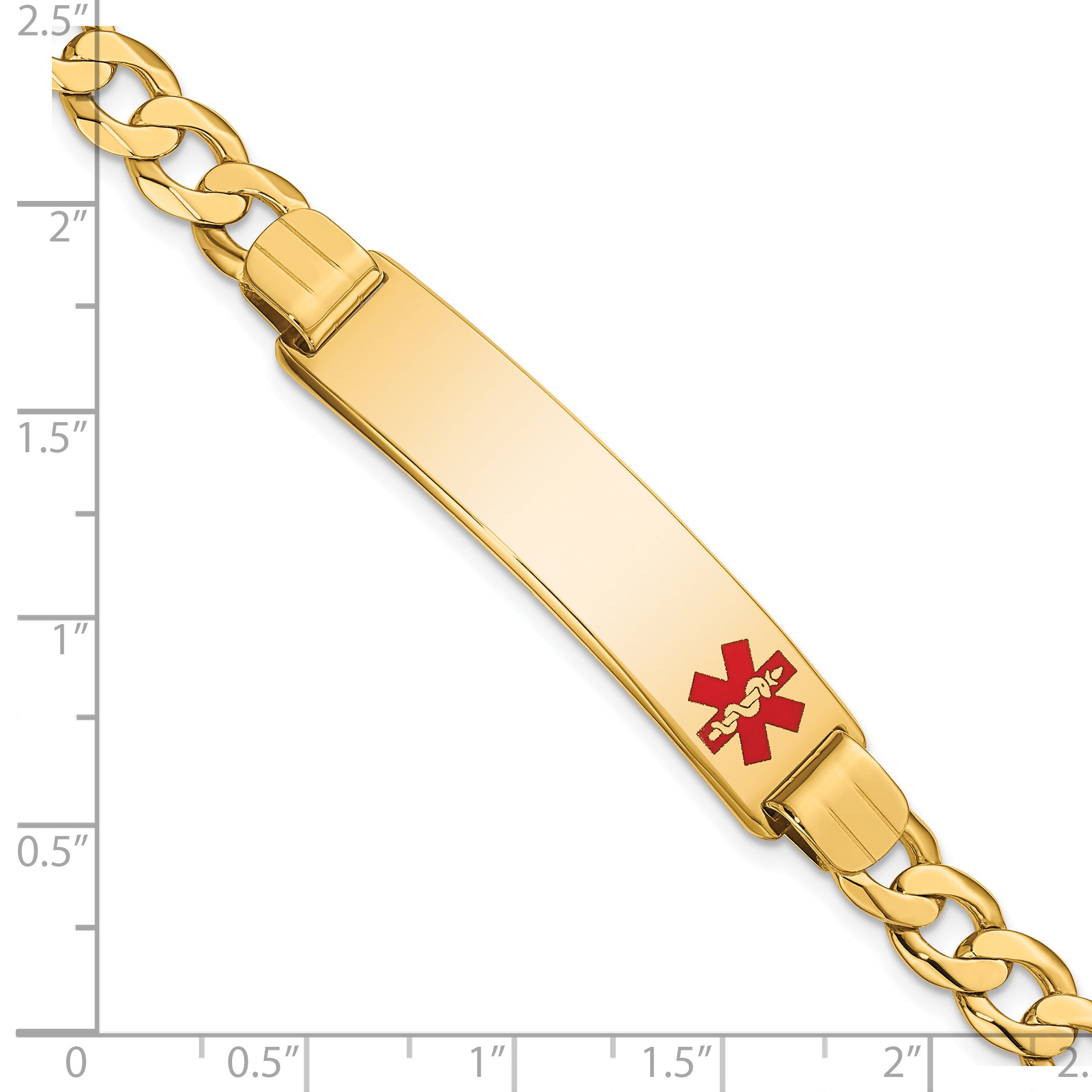 14K Medical Solid Chain/Solid Plate 40x10mm Off-Center Red Enamel Curb Link 7 inch ID Bracelet