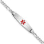 14K White Gold Medical Solid Chain/Solid Plate 24x7mm Soft Diamond Shape Centered Red Enamel Figaro Link 7 inch ID Bracelet