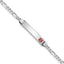 14K White Gold Medical Solid Chain/Solid Plate 26x5mm Off-Center Red Enamel Figaro Link 7 inch ID Bracelet