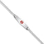14K White Gold Medical Solid Chain/Solid Plate 24x7mm Soft Diamond Shape Centered Red Enamel Flat Curb Link 8 inch ID Bracele