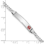 14K White Gold Medical Solid Chain/Solid Plate 26x5mm Off-Center Red Enamel Flat Curb Link 8 inch ID Bracelet