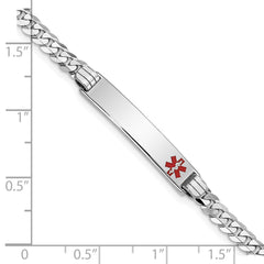 14K White Gold Medical Solid Chain/Solid Plate 26x5mm Off-Center Red Enamel Flat Curb Link 7 inch ID Bracelet