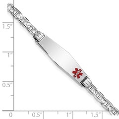 14K White Gold Medical Solid Chain/Solid Plate 26x7mm Soft Diamond Shape Off-Center Red Enamel Anchor Link 7 inch ID Bracelet
