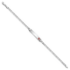 14K White Gold Medical Solid Chain/Solid Plate 26x5mm Off-Center Red Enamel Anchor Link 7 inch ID Bracelet