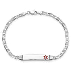 14K White Gold Medical Solid Chain/Solid Plate 26x5mm Off-Center Red Enamel Anchor Link 7 inch ID Bracelet