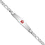 14K White Gold Medical Solid Chain/Solid Plate Soft Diamond Shape 36x9mm Centered Red Enamel Figaro Link 7 inch ID Bracelet