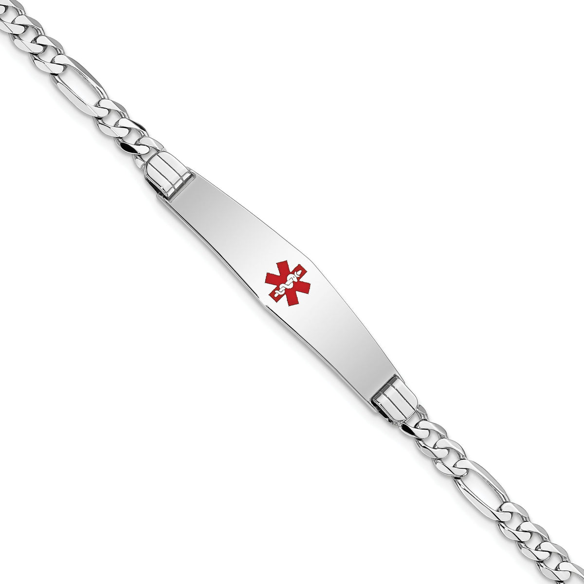 Diamond Figaro Link ID Bracelet in 14K White Gold, 9mm, 8 Inch - Sophia Jewelers Main image